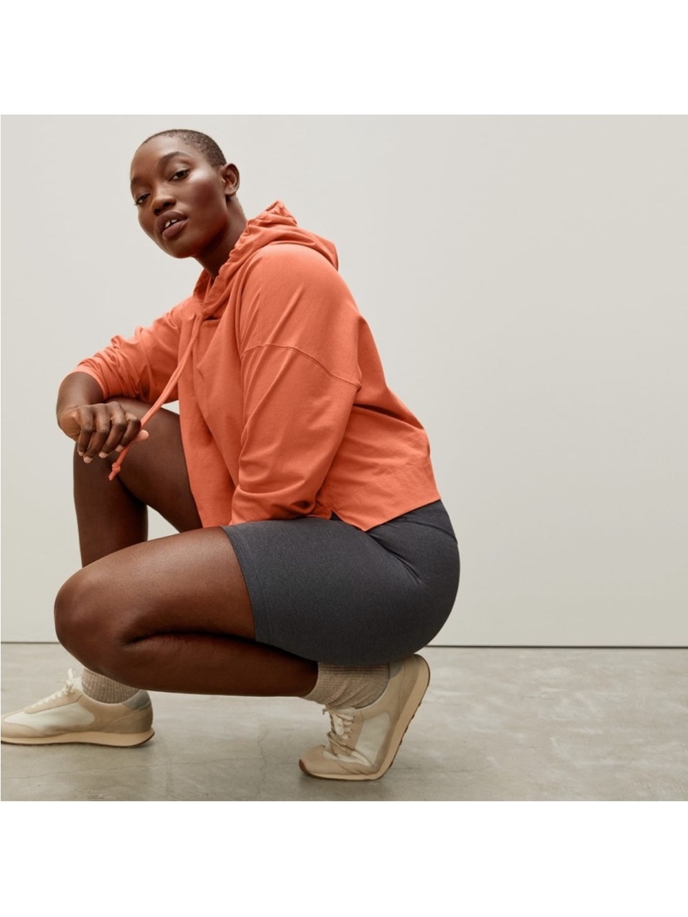 Everlane Retro Jersey Cropped Hoodie Orange Sweatshirt XS Organic Cotton - Picture 5 of 12